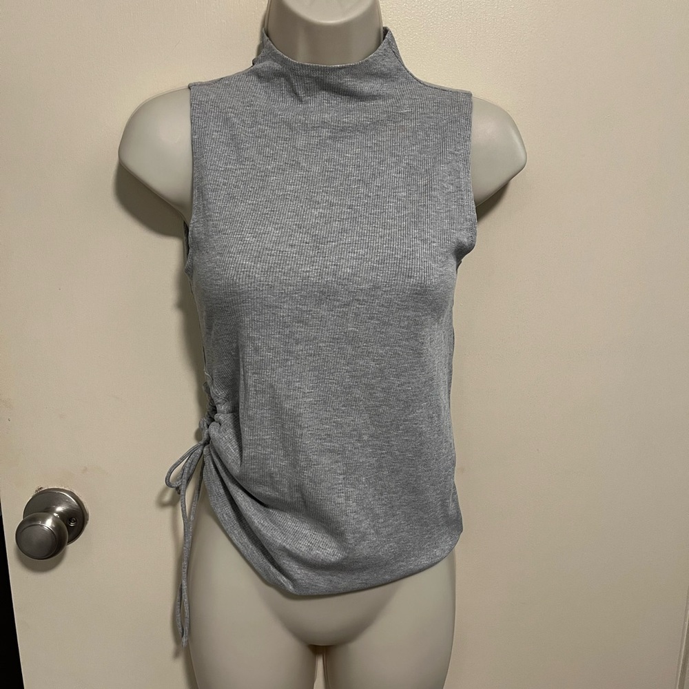 Elodie Gray Fitted Tie Front Tank Top